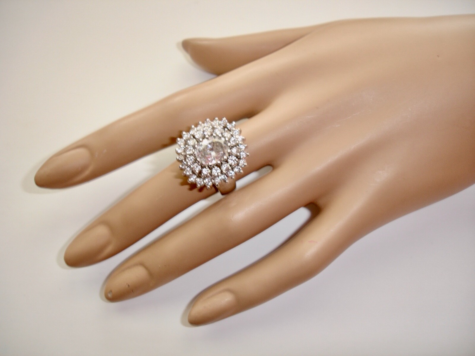 LARGE Silver Prong Set CZ Statement Cocktail Art … - image 1