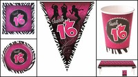 Geburtstags Party Set Deko Sweet 16 Partygeschirr Tischdecke Girlande 38 Tlg Kk