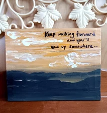 Small Painting Sunset with Inspirational Quote Wall Decor Original Art BIN