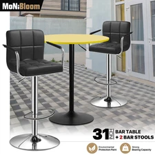3 Pcs[2 BAR STOOLS+PUB TABLE SET]Wooden Tabletop Adjustable Height Dining Chair