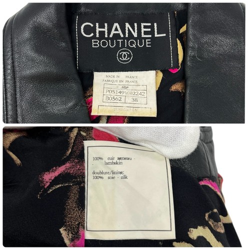 CHANEL Vintage 95P CC Logo Cropped Leather Vest Jacket #38 Black Lambskin Silk - Picture 11 of 11