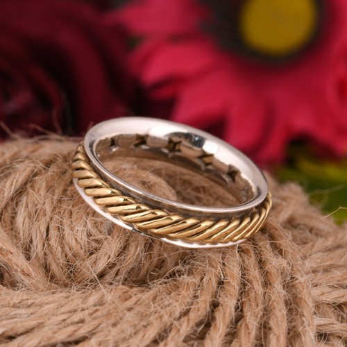 Band Two Tone Meditation Ring Size 925 Solid Sterling Silver HANDMADE Jewelry - Bild 6 von 7