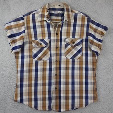 VTG Five Brother Shirt Mens L Blue Brown Plaid Heavy Flannel Distressed USA Made