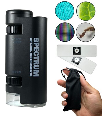EasyMicro 60X - 120X LED Lighted Zoom Microscope (Black Color) - SpectrumOI