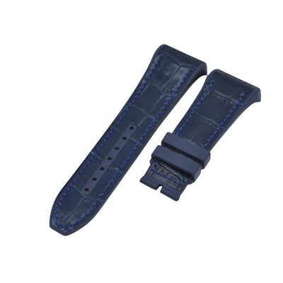 28mm Blue Leather Plated Rubber Strap For Franck Muller Vanguard