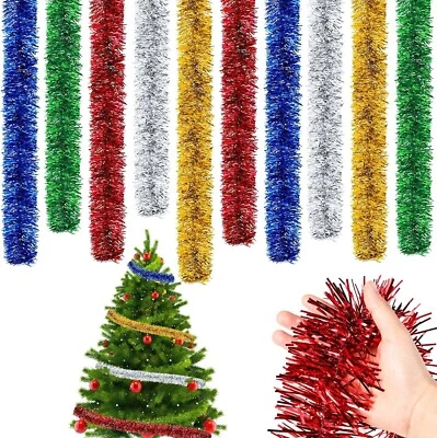 TOPZILLY 2M (6.5FT Tinsel Chunky Christmas Tree Decoration Home Xmas Garland 10 Colour UK