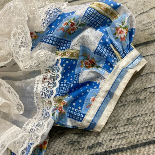 Vtg Kid Girl Full Circle Twirl Bib Dress Sz 10 (see msrmnts) Blue Floral Pattern - Picture 6 of 12