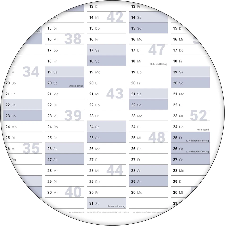 Abwischbarer XXL Jahresplaner Wandkalender 2026. Wandplaner gerollt Gigatime - Bild 4 von 4