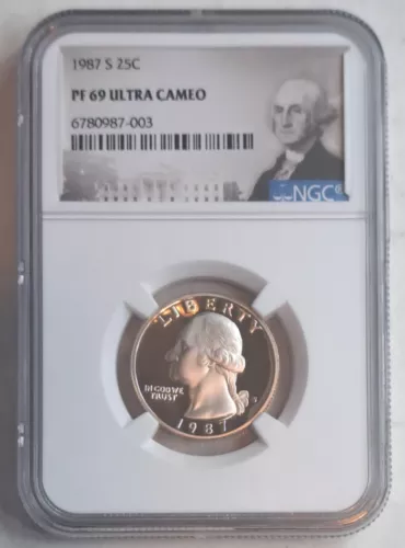 1987 S WASHINGTON QUARTER 25C PF69 ULTRA CAMEO NGC 