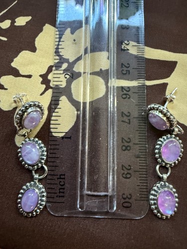 Pink Moonstone 925 Sterling Silver Drop Earrings Beaded Detailing Lightweight - Picture 7 of 8