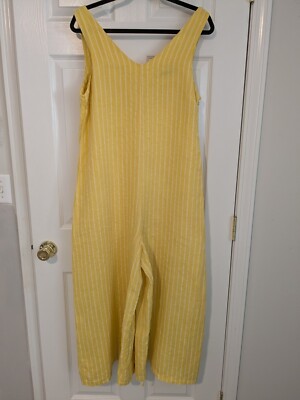 Lungo L'arno Small Boho Lagenlook Cottage Core Yellow Wide Leg Jumpsuit  Stripe