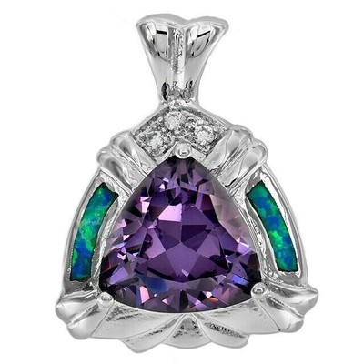 2CT Amethyst & Australian Opal Inlay 925 Sterling Silver Pendant Jewelry EO3