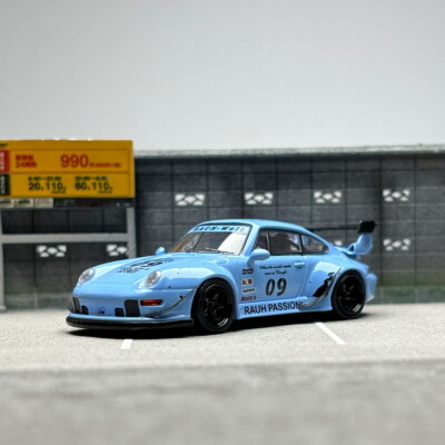 4R-763 RAUH-Welt 1/64 ポルシェ RWB 993 #09 1/64 Scale Porsche 911 RWB 993 RAUH-Welt Blue #9 Diecast Car