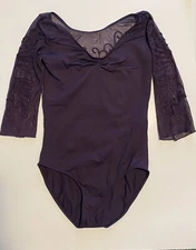 Ballet Rosa Ember Embroidered Mesh 3/4 Sleeve Leotard - Size M (40)
