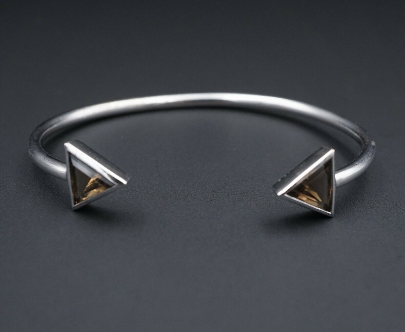 Designer Sterling Silver Triangle Smoky Quartz Cuff Bracelet 7