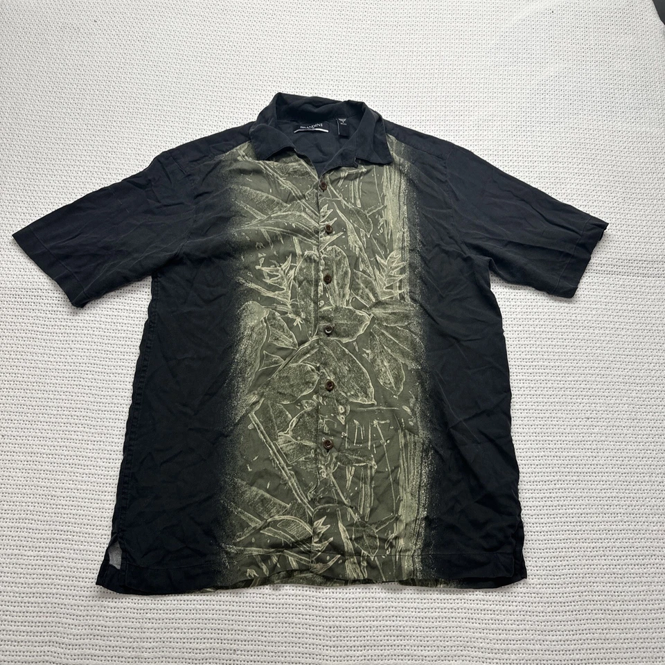 Camisa Brandini Talla Grande Seda Hawaiana Manga Corta Para Hombre Abotonada Negra Tostada Foto 2 de 4