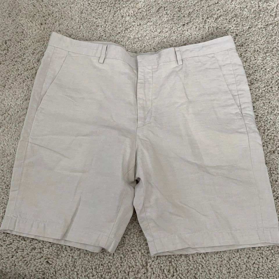 Murano Baird McNutt Shorts Mens 38 Beige Linen Blend Flat Front Bermuda - Image 3 of 4