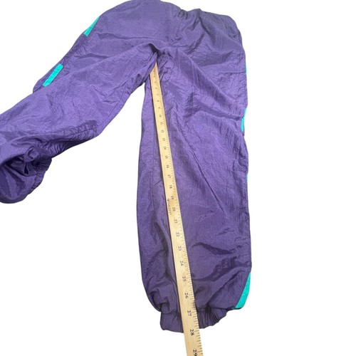 VTG 80s 90s Lined Windbreaker Pants Size M Purple Green Nylon Joggers Skater - Picture 3 of 10