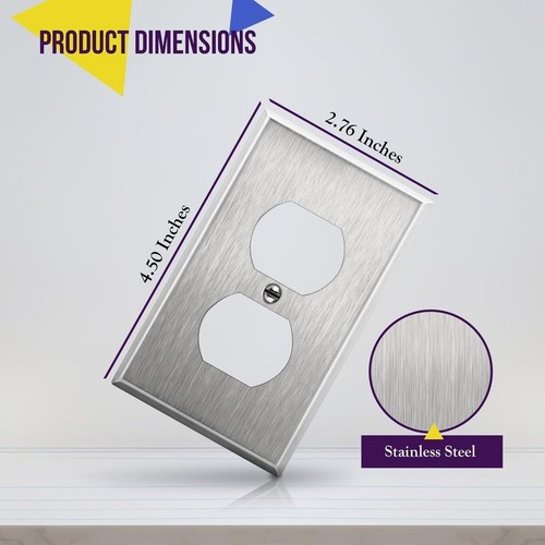 Duplex Receptacle Metal Wall Plate, Stainless Steel Outlet Cover, Corrosion R... - Picture 3 of 8