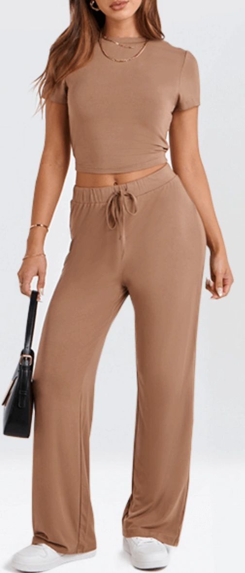 ZESICA Piece Lounge Sets Short Sleeve Crop Top Pants Comfy Loungewear NEW