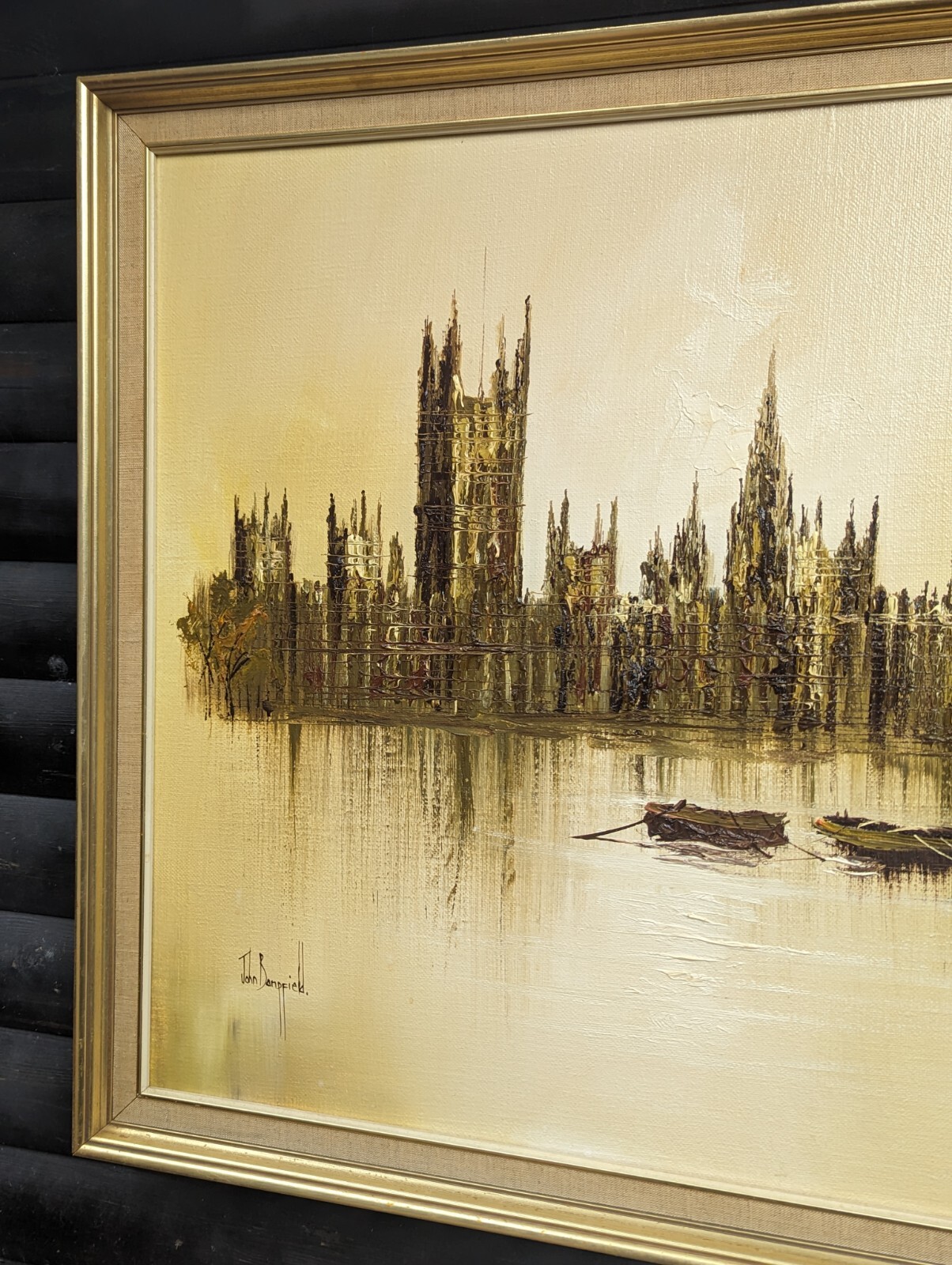John Bampfield Oil On Canvas Painting Houses Of Parliament From The