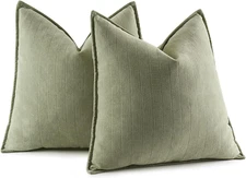 MIULEE Pack of 2 Sage Green Decorative Pillow Covers 20X20 Inch Soft Chenille 