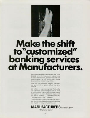 1966 Manufacturers National Bank Customized Services Console  Vintage Print Ad