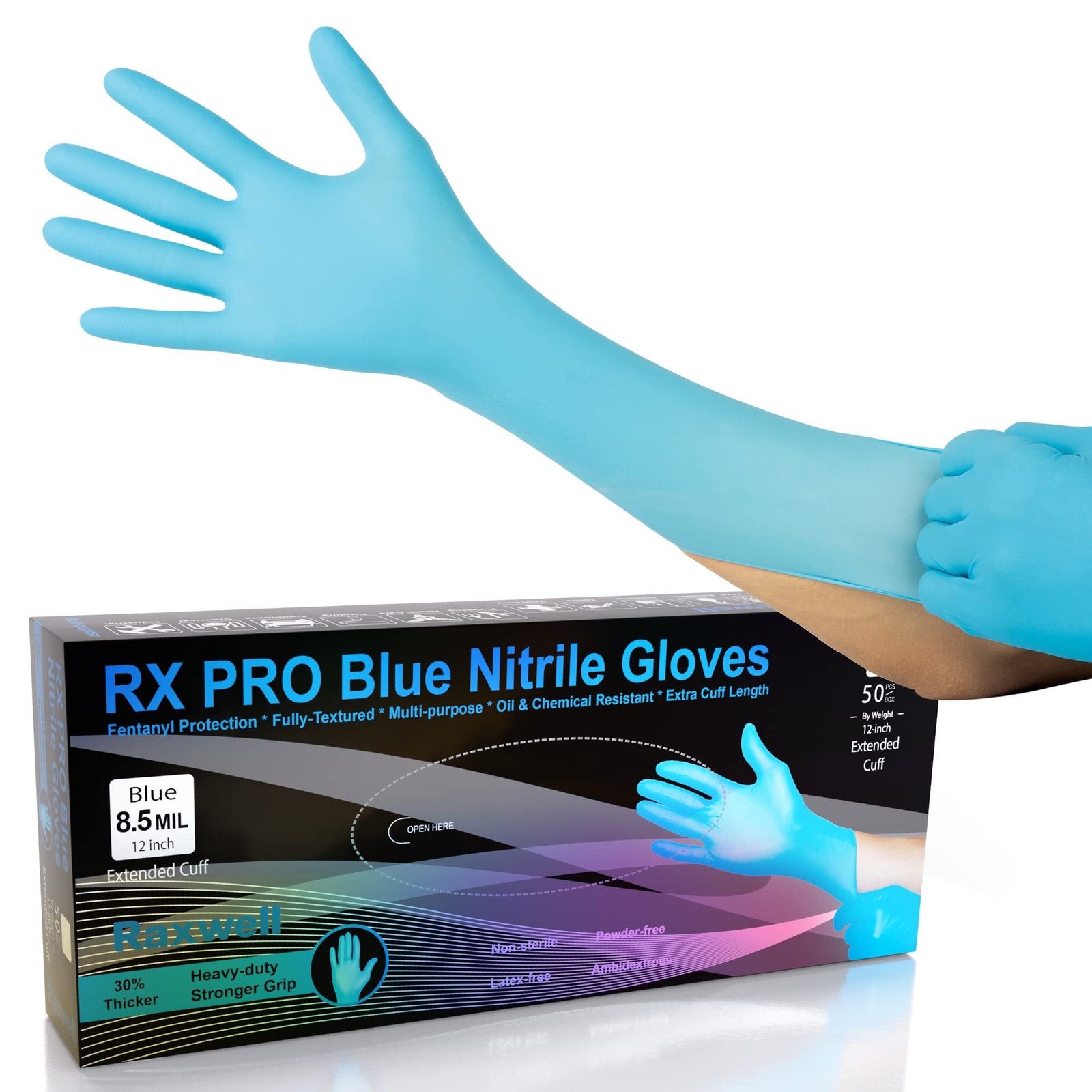 Gloves Disposable Latex Free | 8.5 Mil Heavy Duty Nitrile Gloves XXL | 50 Cou...-image
