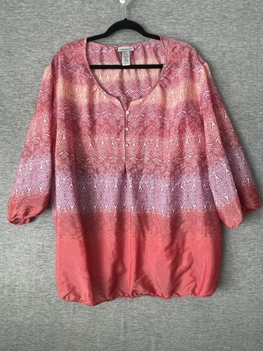 CATHERINES 3X Top Blouse Spring Summer 3/4 Sleeve Coral Pink Orange Lightweight