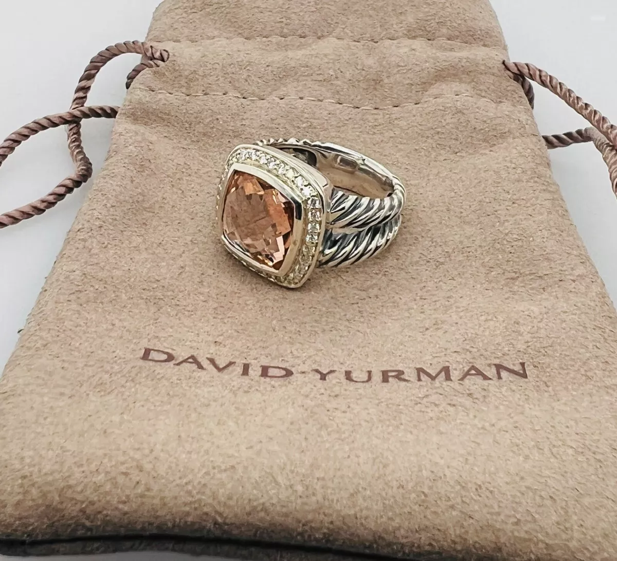 David Yurman Albion Morganite Diamond Petite Wheaton Women s Ring 0.22ctw