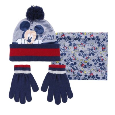 Disney Mickey Mouse Kinder Winterset: Mütze Pompon, Schal, Handschuhe