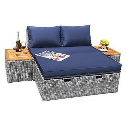 Patio Furniture Set Multifunctional Outdoor Sectional Sofa Rattan Navy Blue