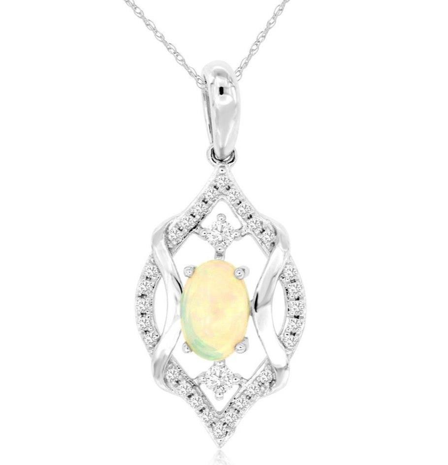 .42CT DIAMOND & AAA OPAL 14KT WHITE GOLD OVAL & R… - image 1