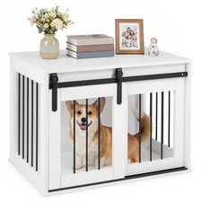 Dog Crate Furniture, 31.5  Heavy Duty Dog Kennel w/Sliding Barn Door Metal Frame