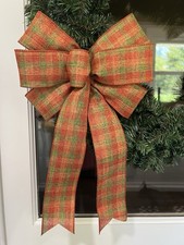 Handmade Large Fall Plaid Bow for Wreath 10 x 16 in. Bow for Autumn Wreath