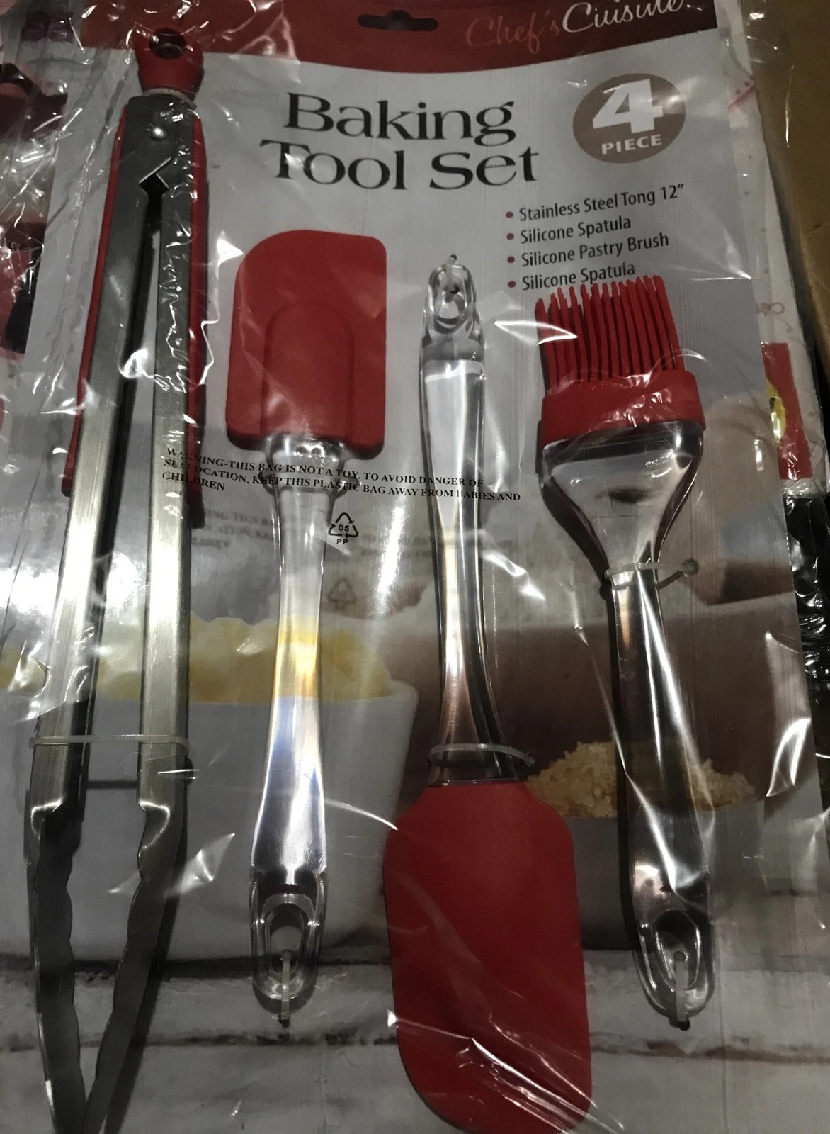 Chefs Cuisine Baking Tool Set 4 Piece New Spatula, Tongs, Pastry Brush Red
Opens in a new window or