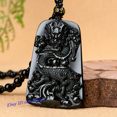 Natural A Black Jadeite Zodiac Dragon Pendant Xianglong Jade Pendant Necklace
