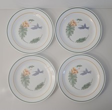 Vintage Corelle Hummingbird Hibiscus Plates 4 Salad 7 1/8"D Dessert Corning 1990