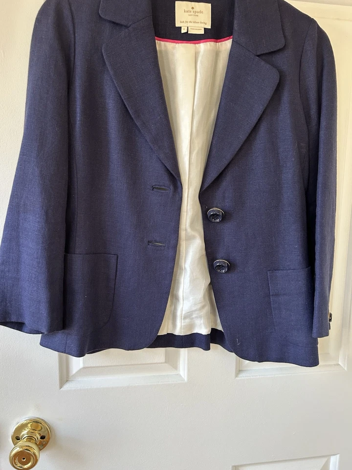 Kate Spade Blue Blazer Linen Blend Jacket Nautical Size 6 - Image 3 of 4