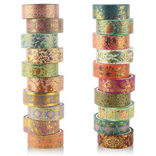 Washi Tape Set 20 Rolls Gold Foil Floral Decorative Tape Vintage Aesthetic Maski