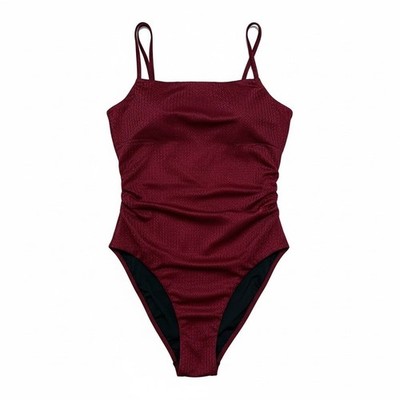 Berlook One Piece Swimsuit S Burgundy Textured Ruched Cutout Back Swimwear Pool