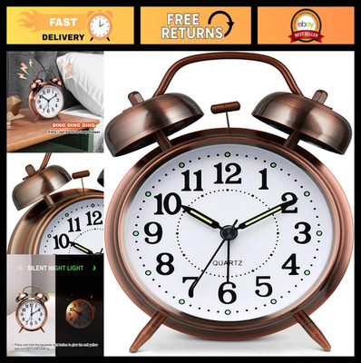 Loud Twin Bell Alarm Clock for Heavy Sleepers, Battery Operated, Silent Non-Tick