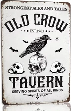 Halloween Old Crow Tavern Serving Spirits Tin Metal Signs Home Décor 8x12 