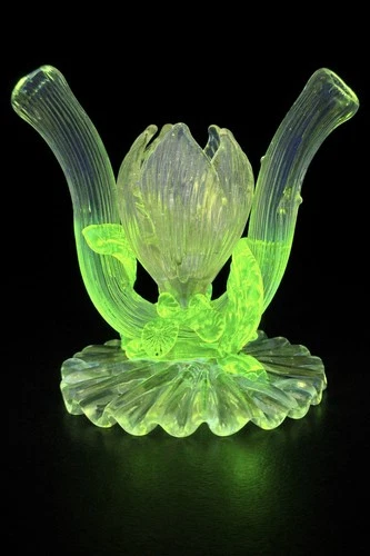 Vintage Murano Style Uranium Glass Flower Candle Holder Art Glass UV Glow