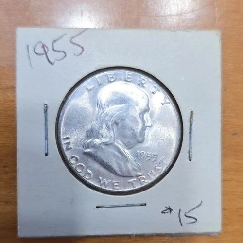 1955 Franklin Half Dollar Uncirculated Silver 50C Coin .900 Fine