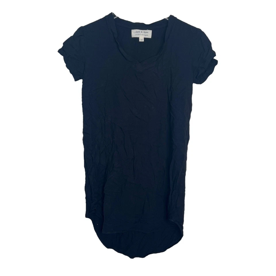 Mini vestido túnica Cloth & Stone Anthro Crispin cuello en V negro para mujer XS Foto 2 de 4