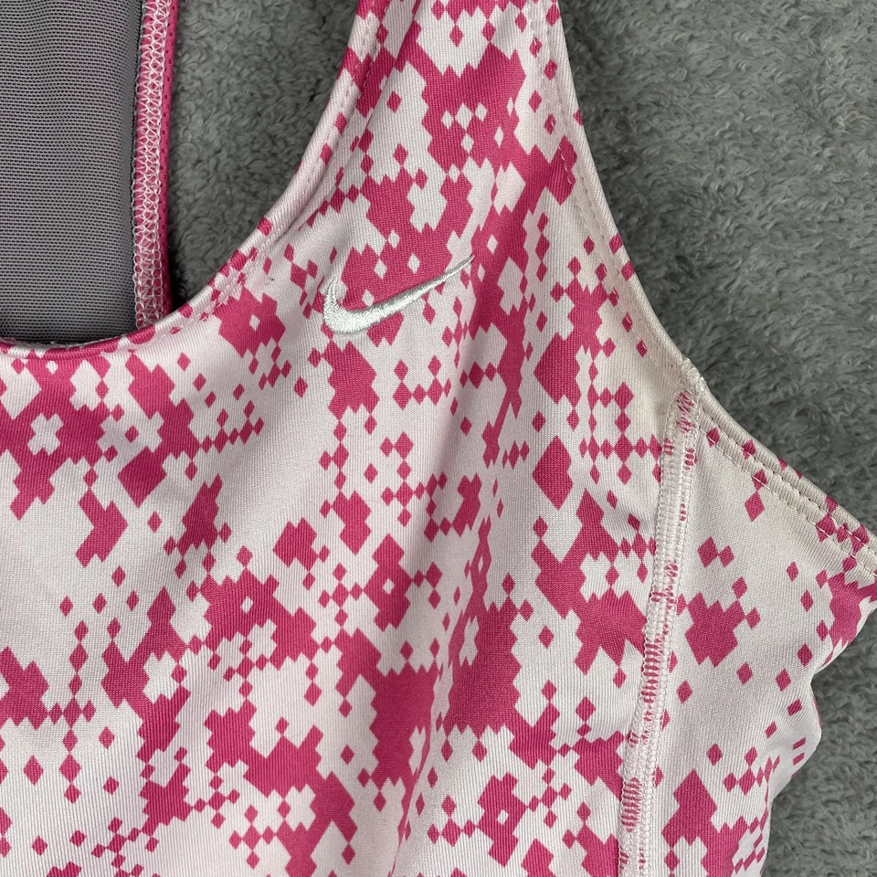 Camiseta sin mangas Nike Dri-Fit para mujer mediana rosa blanca sujetador incorporado gimnasio para correr Foto 2 de 4