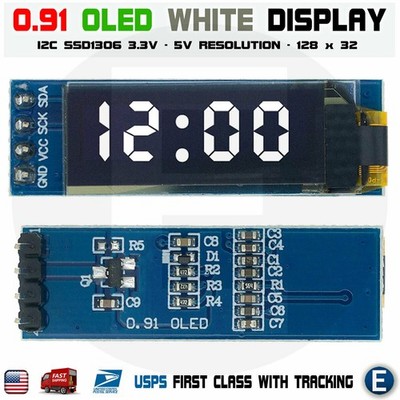 0.91'' 128x32 IIC I2C White OLED Display Module DC3.3V 5V 128*32 for Arduino