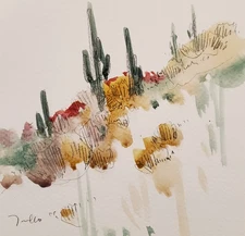 Desert Watercolor Hill Minimalist Square Painting PRINT By Artist Jose TRUJILLO