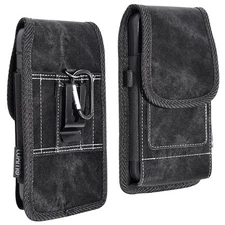 For LG OPTIMUS G PRO Black Denim Fabric Belt Clip Holster Pouch Case Cover